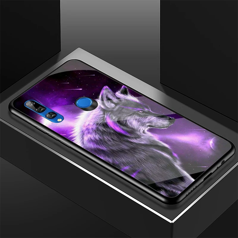 Fantasy Wolf Tempered Glass Phone Case For Huawei honor 8X 9 10i 20i 20Lite 20Pro 30 Pro Cover Shell pu case for huawei