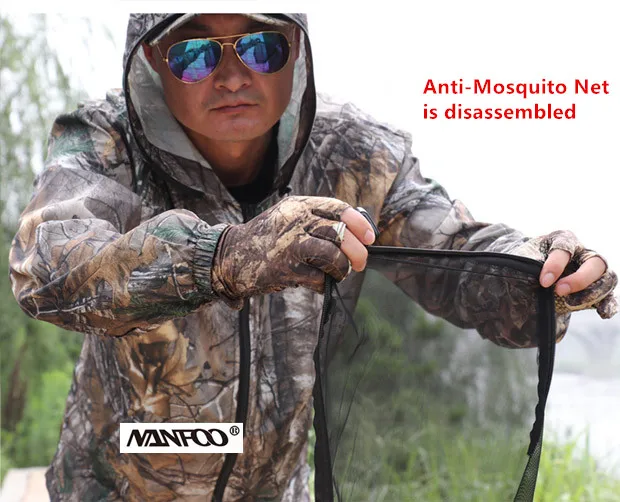 caça, roupa anti-mosquito para pesca, zíper frontal, jaqueta com capuz