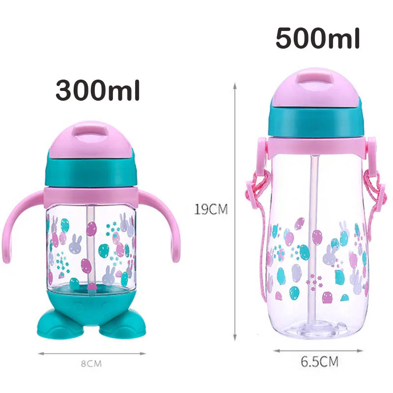 1 шт. 300/500 мл дети мультфильм Животные школа питьевой воды соломы для бутылки кружки-непроливайки с плечевым ремнем кормления