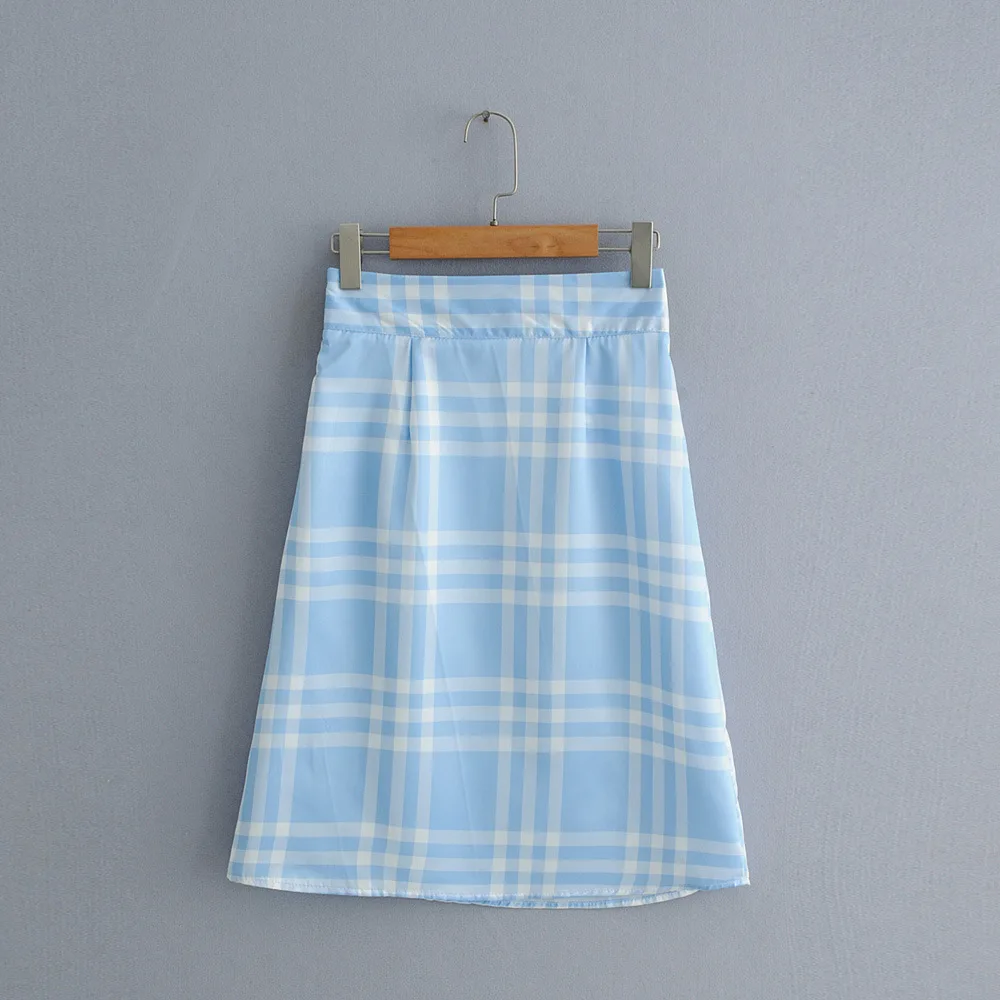 

2019 Western Style Autumn And Winter Women's Dress New Style Blue Check Skirt