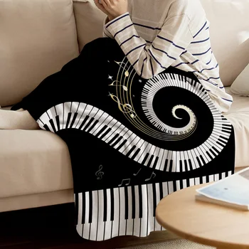 

Piano Keys Staff Swirl Black White Throw Blanket Warm Microfiber Blanket Cartoon Blankets For Beds Home Decor