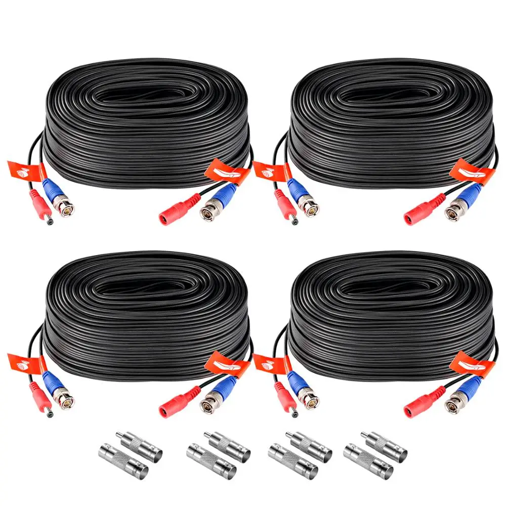 ZOSI – câble d'alimentation vidéo BNC, 30M(100ft), pour caméra de vidéosurveillance, système de sécurité DVR, accessoires de Surveillance noirs, 4 paquets