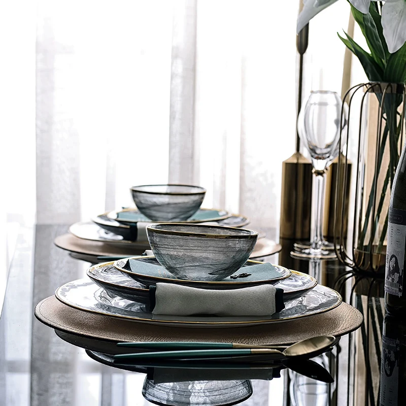 Teal Modern Luxury European Creative Round Glass Tableware Set 4 Teal Modern Luxury European Creative Round Glass Tableware Set 4