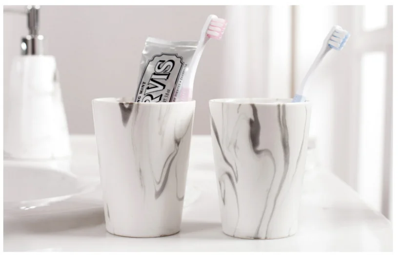 5Pcs Direct sales Nordic modern marble pattern bathroom ceramic toothbrush cup mouth cup soap dish soap bottle wedding gift set