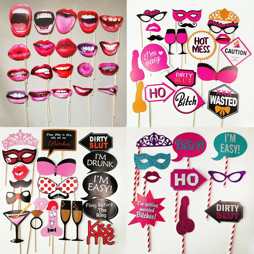 

1 Set Bachelorette Party Photo Booth Funny Hot Miss Lip Mouth Photobooth Props Hen Party Supplies Wedding Decoration Props