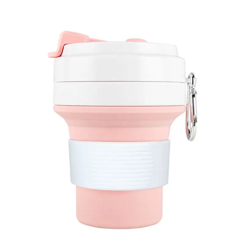 Розовый Silicone Collapsible Travel Cup Folding Coffee Mug Drinking Cup with Adjustable Capacities Lightweight BPA for Travel Camping - Цвет: Розовый