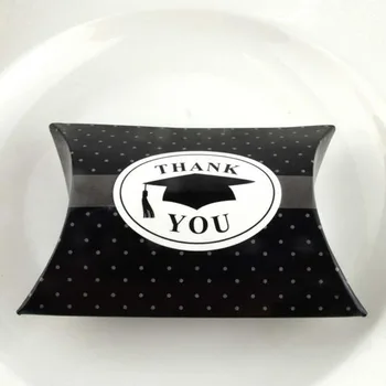 

30/50/100pcs "Thank You" Black Graduation Bachelor Cap Pillow Favor Box Dot Party Favour Gift Candy Boxes Home Party Supplies