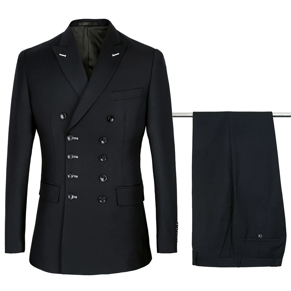 PAULKONTE сделано для мужчин Slim Fit костюмы двубортный черный синий Формальные Свадебные смокинги вечерние подарок Классический мужской костюм(пиджак+ брюки - Цвет: Черный