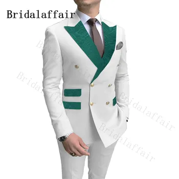 Bridalaffair Classic Burgundy Paisley Lapel Pockets Men Suits White Wedding Groom Suits Double Breasted Costume Homme 2 Piece 5