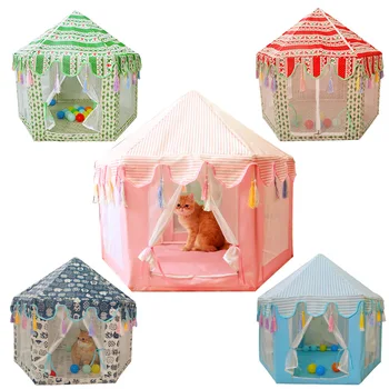 

Cat Bed Indoor Foldable Pets Hexagon Mesh Tent Super-spacious Breathable Washable