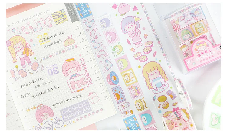 4 рулона мультфильм девушки набор декоративного скотча Васи Корея Kawaii характер украшения стационарный DIY принадлежности для скрапбукинга клейкая бумага