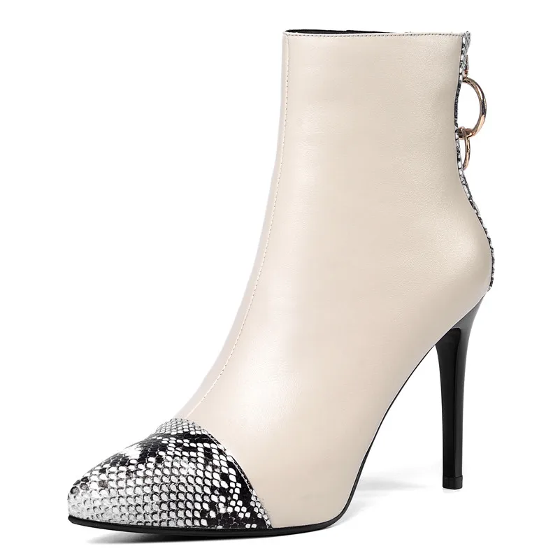 ANNYMOLI Winter Ankle Boots Women Genuine Leather Zip Thin Heels Short Boots Snake Print Super High Heel Shoes Female Autumn 39 ANNYMOLI Winter Ankle Boots Women Genuine Leather Zip Thin Heels Short Boots Snake Print Super High Heel Shoes Female Autumn 39