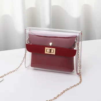

2019 New Fashion Transparent Shoulder Crossbody Bags PU+PVC Clear Bag Satchel Bag Ladies Girl Casual Chain Handbags and Purses