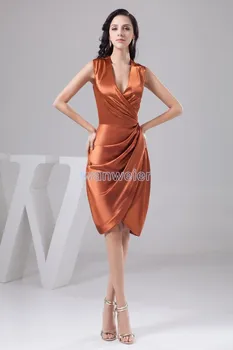 

free shipping really picture 2020 new design v-neck cap sleeve knee-Length custom size/color pleat sexy mermaid Bridesmaid Dress
