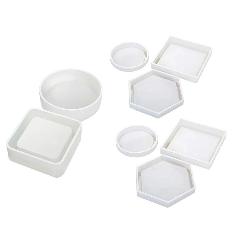 2Pcs Transparent Silicone Round Square Ashtray Mould Mould Square Diy Epoxy Jewelry Mold for Jewelry& 6 Pcs Silicone Coaster Mo