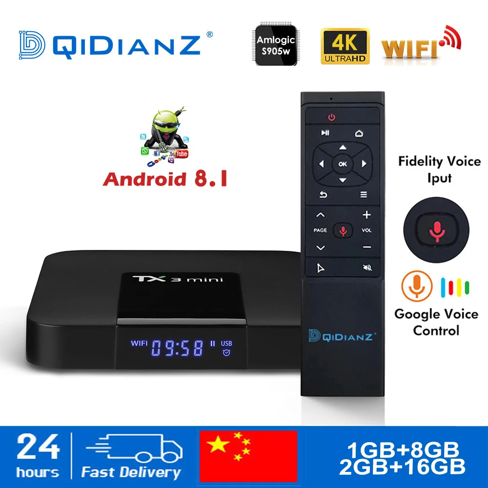  TX3 Mini Smart TV Box S905W Quad Core 2.4GHz WiFi Android 8.1 Support 4K Netflix YouTube Media play