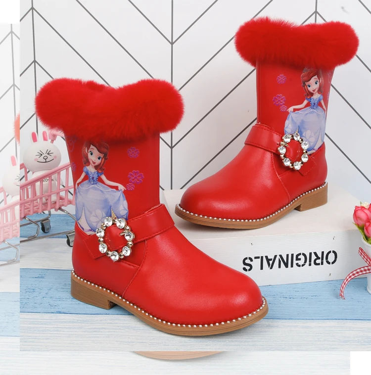 Disney/детские ботинки принцессы Софии martin для девочек; теплые хлопковые ботинки; хлопковая обувь - Цвет: C