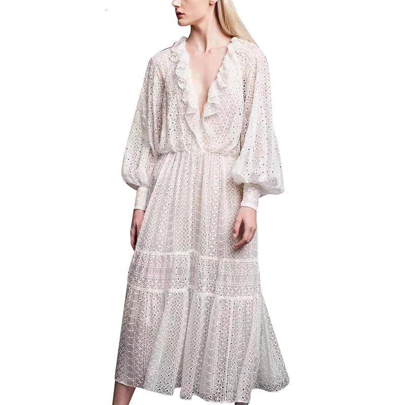 TWOTWINSTYLE, винтажные Лоскутные женские платья с оборками, v-образный вырез, фонарь, длинный рукав, высокая талия, платье для женщин, мода