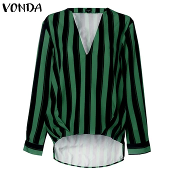

VONDA Plus Size Striped Blouse Women Autumn Long Sleeve Bohemian Tops And Blouse Office Ladies Sexy V Neck Shirts Femme Blusas