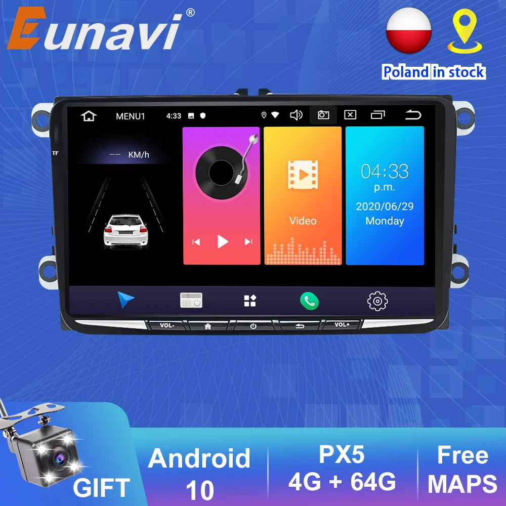 Eunavi 2 Din Android 10 DSP Car Radio Player GPS For Skoda/Seat/Volkswagen/VW/Passat b7/POLO/GOLF 5 6 Auto Multimedia BT | Автомобили и