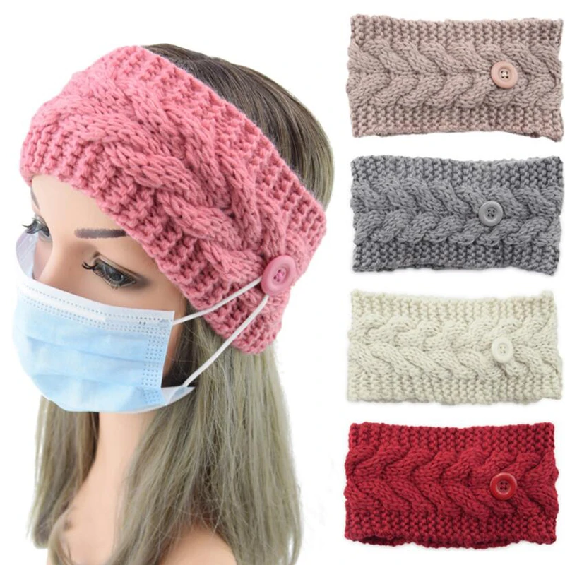 

Fashion bow winter wool knit warm women headbands with buttons girl turban outdoor sports headwear hair ribbons hair accessories
