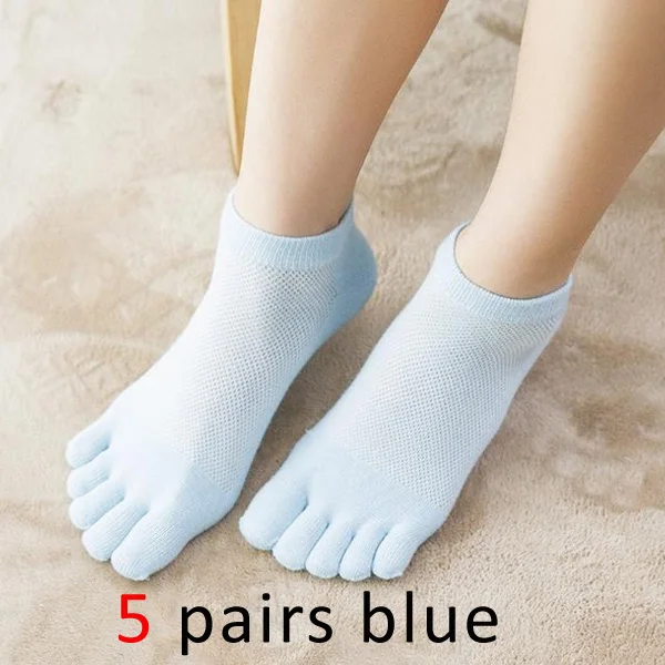 VERIDICAL хлопковые носки с пятью пальцами Женские однотонные Дышащие носки с пальцами meias mulheres ажурные носки 5 пар/лот хорошего качества - Цвет: Небесно-голубой