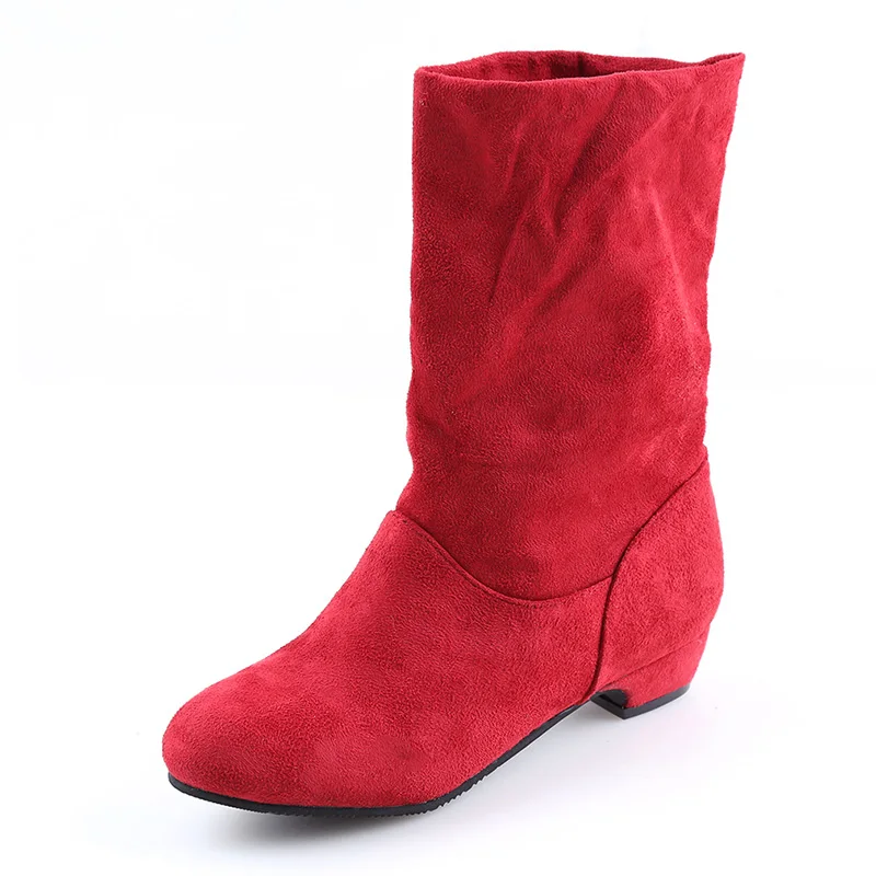 Осенние женские ботинки; женские ботильоны с густым мехом; женская обувь размера плюс; женская обувь на резиновой подошве на высоком каблуке и платформе; зимние ботинки - Цвет: red