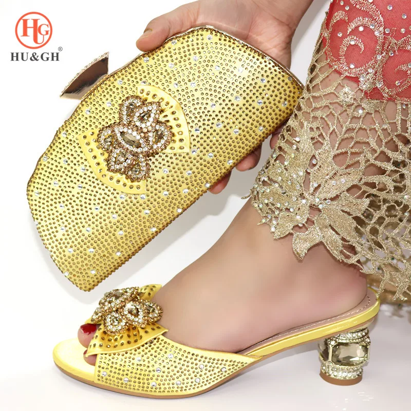

Gold Color African Shoes and Bag set 6.5cm Low Heel Italian Shoes with Matching Bag Best Selling Ladies Matching Shoes and Bag
