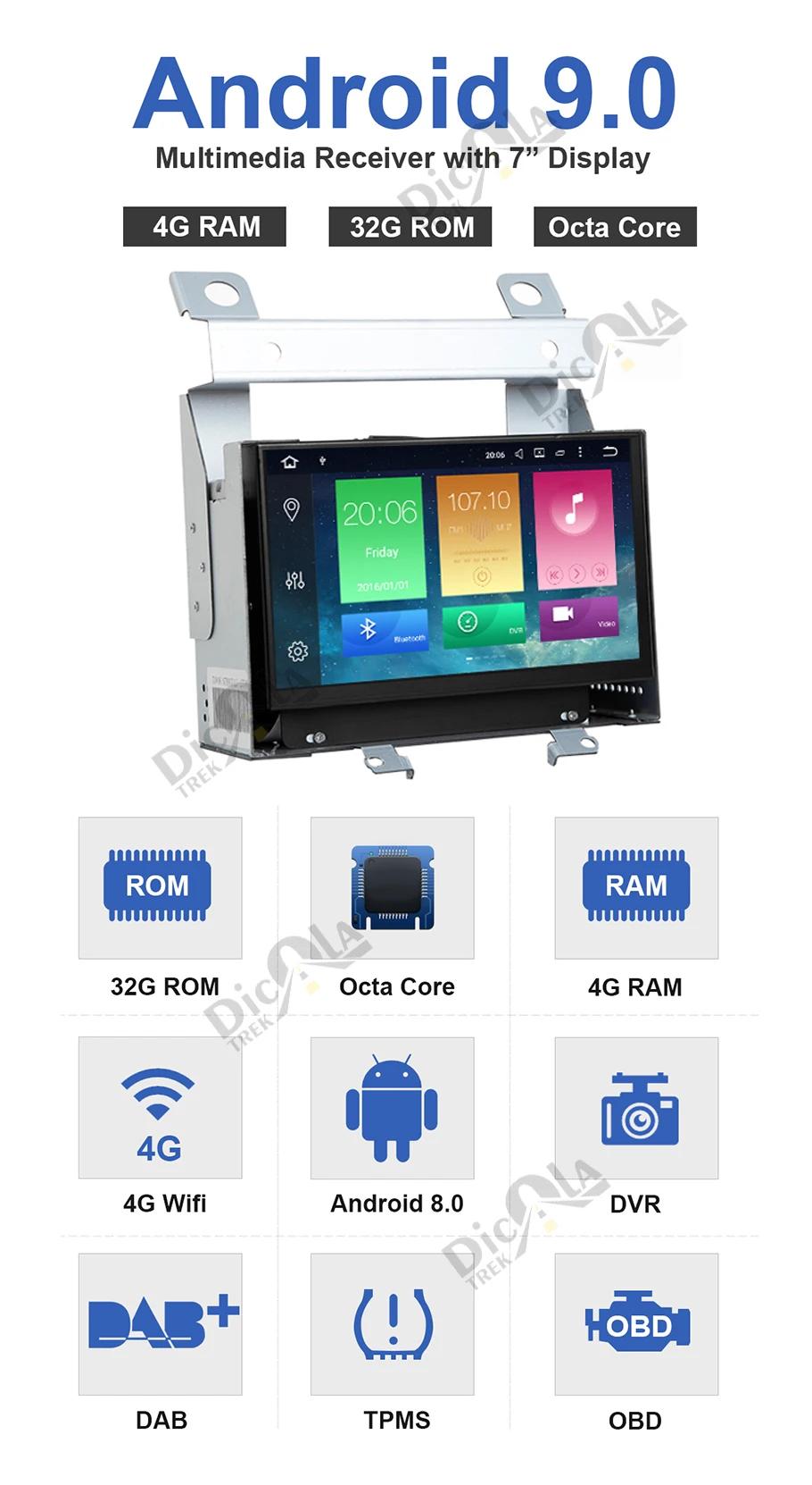 Sale 7" HD Octa Core IPS screen Android 9 Car DVD Multimedia for Land Rover Freelander 2 2007-2012 with GPS Stereo WiFi BT 3