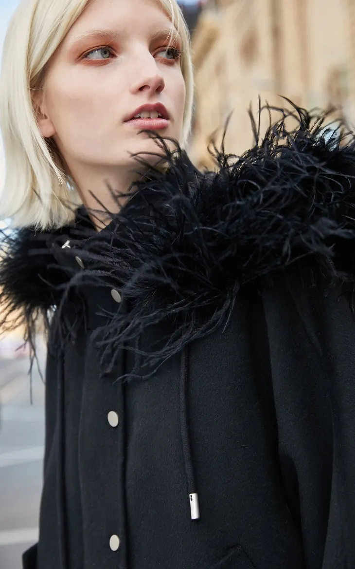 Vero Moda новое шерстяное пальто из овечьей шерсти с воротником из страуса | 319327548