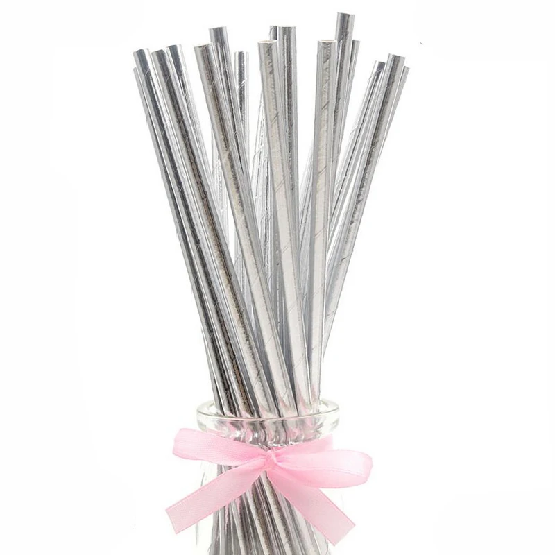 solid silver 25 шт. розовое золото Бумага питьевые соломки вечерние Бумага Соломки с днем рождения вечерние decoraiton День Рождения украшения для детей - Цвет: solid silver