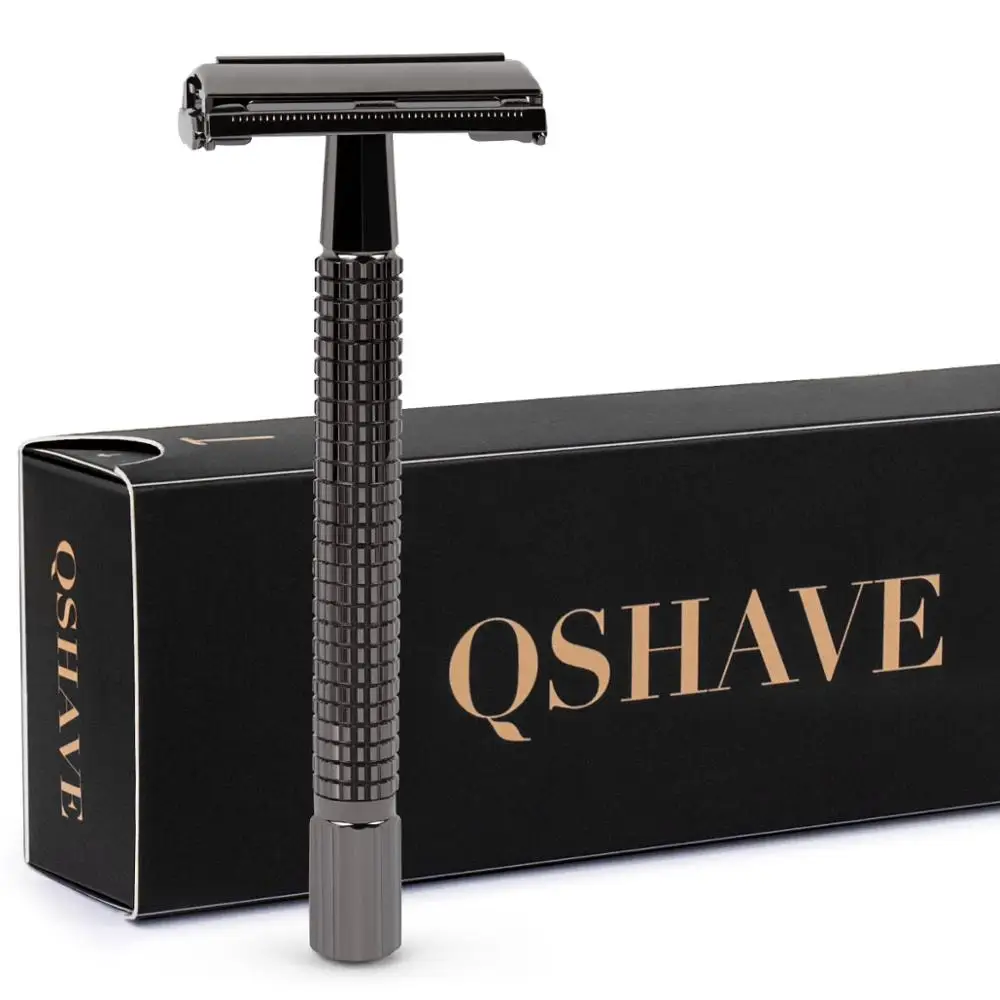 Kopen QShave Lange Handvat Vlinder Open Classic Veiligheid Scheermes Dubbele Rand Scheermes Gunblack Kleur