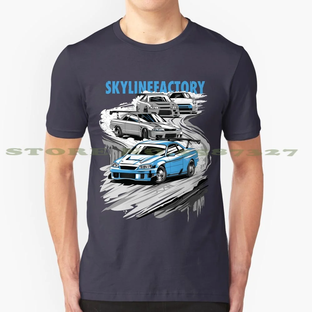 Фото Семейная черно-белая футболка Skyline Gtr для мужчин и женщин Skylinegtr Skyline34 Gtr34 R34 Gtr №1