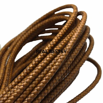 

5m/lot approx 5mm Round Braided Genuine Leather Cord Brown real Leather Cords String Rope Bracelet Findings Diy Jewelry making