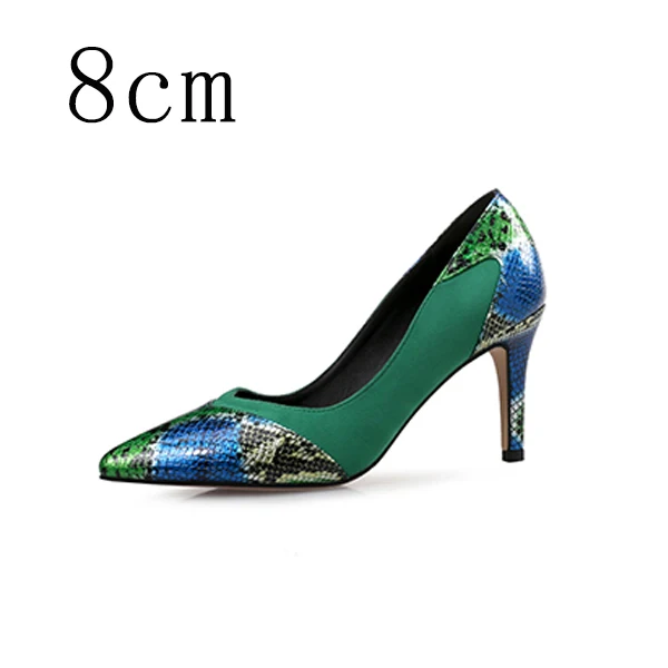 Женская обувь из натуральной кожи; роскошные женские туфли-лодочки на высоком каблуке; свадебные туфли с острым носком; демисезонные модельные туфли на каблуке; большой размер 44 - Цвет: Green 8cm Pumps
