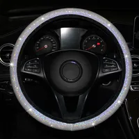 1 SET Car Auto Steering Wheel Cover Glitter Bling Breathable Anti Slip Protector White PU Leather