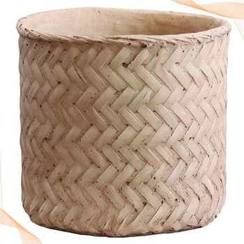 

1Pc Creative Imitated Bamboo Weaving Cement Flowerpot Retro Storage Basket Bonsai Flower Pot Planter Desktop Decor for Home Offi