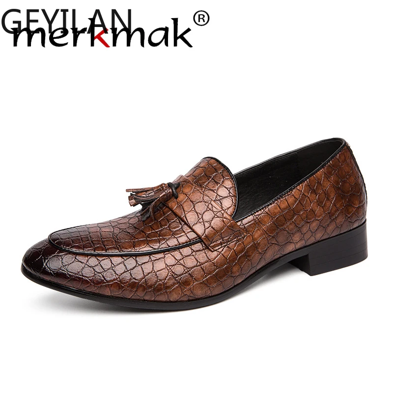 

merkmak 2019 brand PU Leather Fashion Men Business Dress Loafers Pointy Black Shoes Oxford Breathable Formal Wedding Shoes