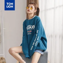 TONLION Purple and Blue Sweatshirts Womens Plus Cashmere Loose Fit Pullover Letter Pattern Women's Sweatshirt Fashion for Girls TONLION Purple and Blue Sweatshirts Womens Plus Cashmere Loose Fit Pullover Letter Pattern Women's Sweatshirt Fashion for Girls