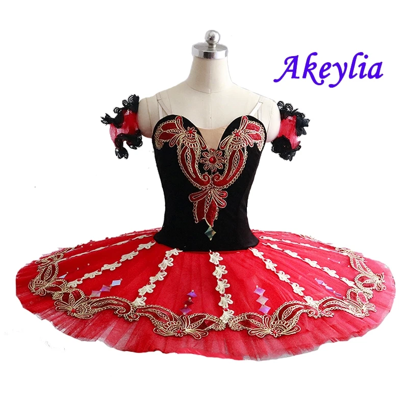 Don Quixote Tutu Girls Pancake Professional Black Red Ballet Costumes Women Classical Tutu Paquita Dress Platter Tutu Kids