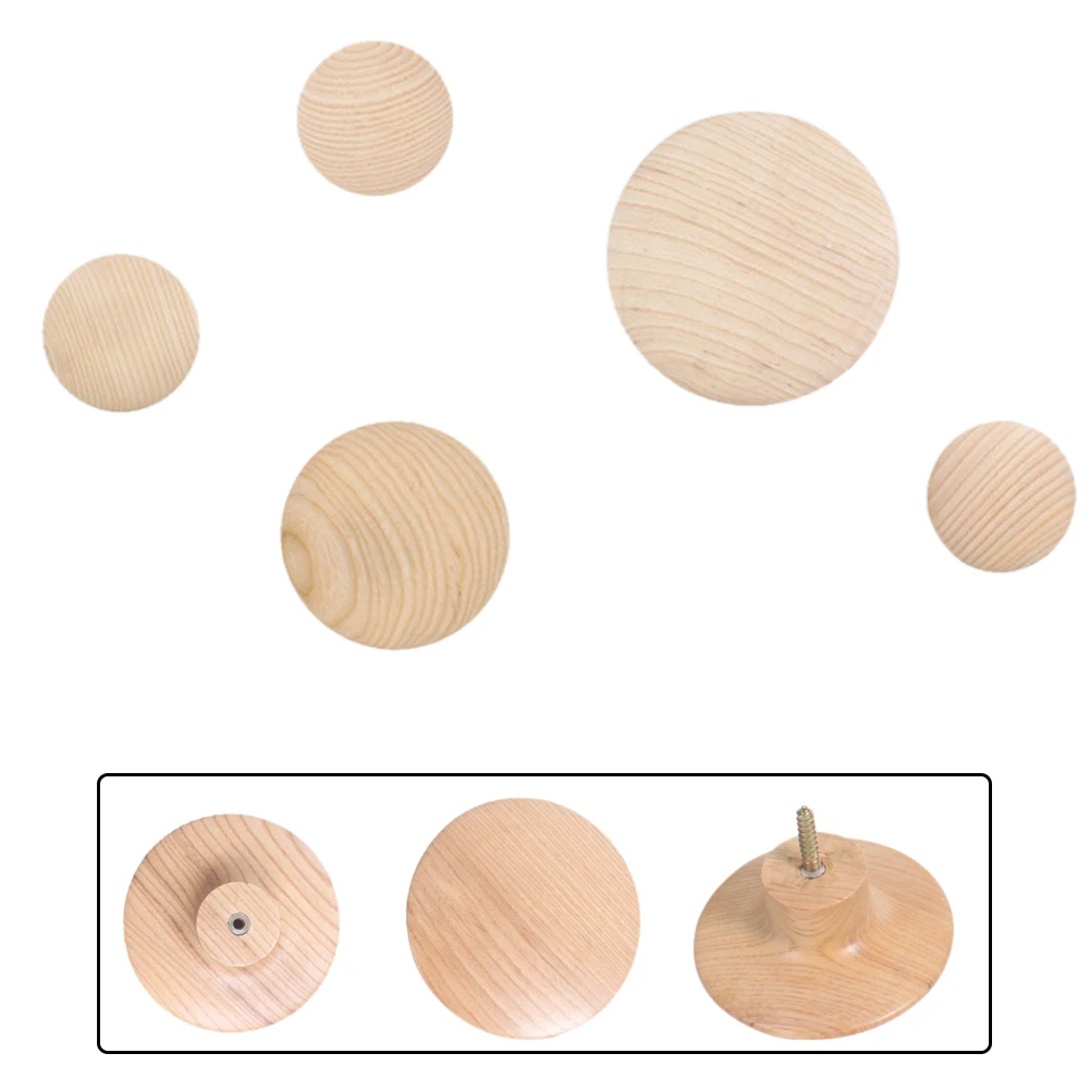 

5pcs Solid Wood Towel Bedroom Modern Round Dots Home Decoration Rack Wall Hook Set Clothes Organizer Bag Door Coat Hanger