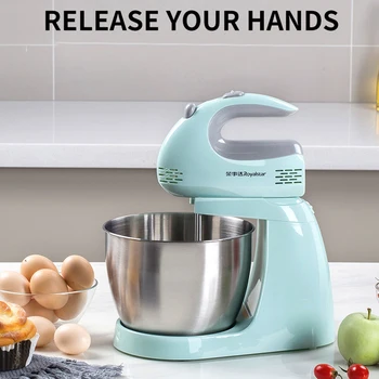 

150W 3L Mini Stainless Steel Bowl Kitchen Food Stand Mixer Cream Egg Whisk Blender Desktop handheld dual purpose