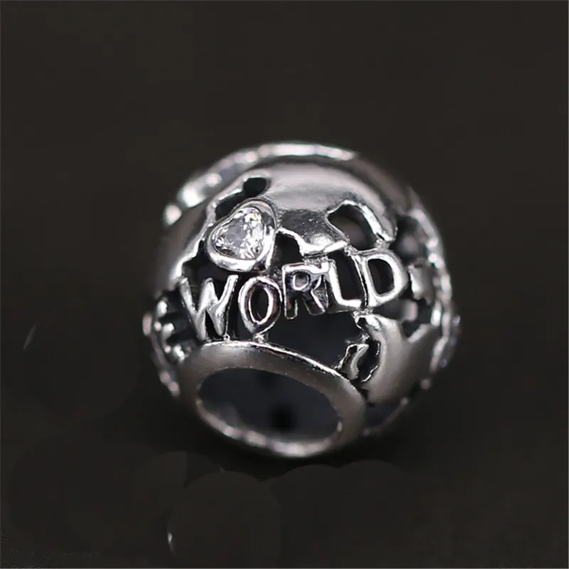 

100% 925 Sterling Silver 1:1 Around The World Charm, Clear CZ Fit DIY Europe Women Bracelet Jewelry