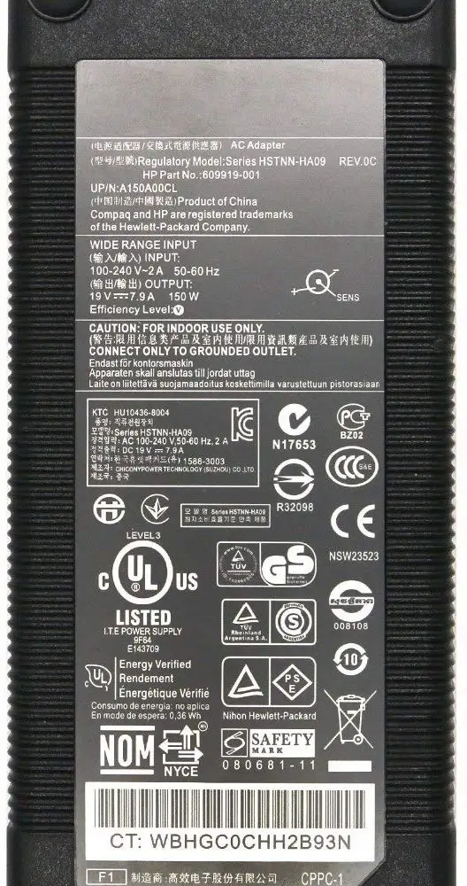 Huiyuan подходит для hp 609919-001 TouchSmart AC адаптер питания 7.9A 19 в 150 Вт HSTNN-HA09