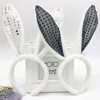 

DUOJIAOYAN Halloween Sequins Stereo Rabbit Ear Kid Ghost Festival Rabbit Headband For Women Girl Birthday Party Hair Accessories