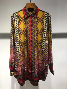 

2019 New Ladies Fashion Long Sleeve Sexy Casual Silk Print Shirt 1217