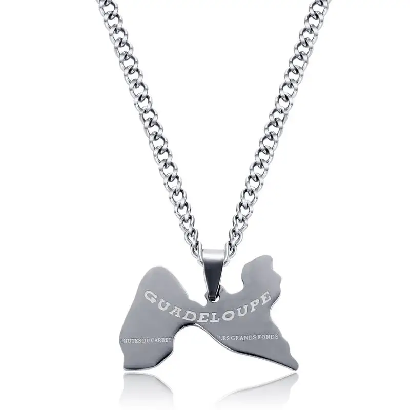 

The Guadeloupe Map Pendant Necklaces For Women Men Fashion Gold Silver Alloy Chain Guadeloupe Island Charm Necklaces Jewelry