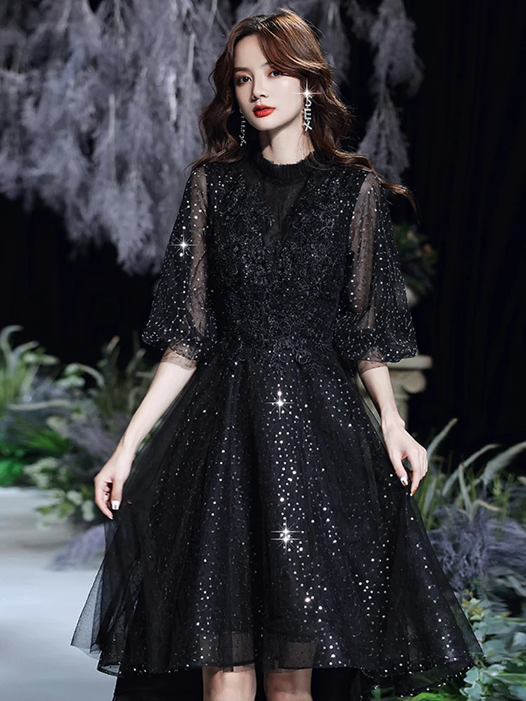 Semi Formal Attire Flattering Cocktail Dresses Ball Gown Knee Length Black Lace Semi Formal Dresses Black Prom Dresses 2020 Modest Round Neck Semi Formal Attire Flattering Cocktail Dresses Ball Gown Knee Length Black Lace Semi Formal Dresses Black Prom Dresses 2020 Modest Round Neck