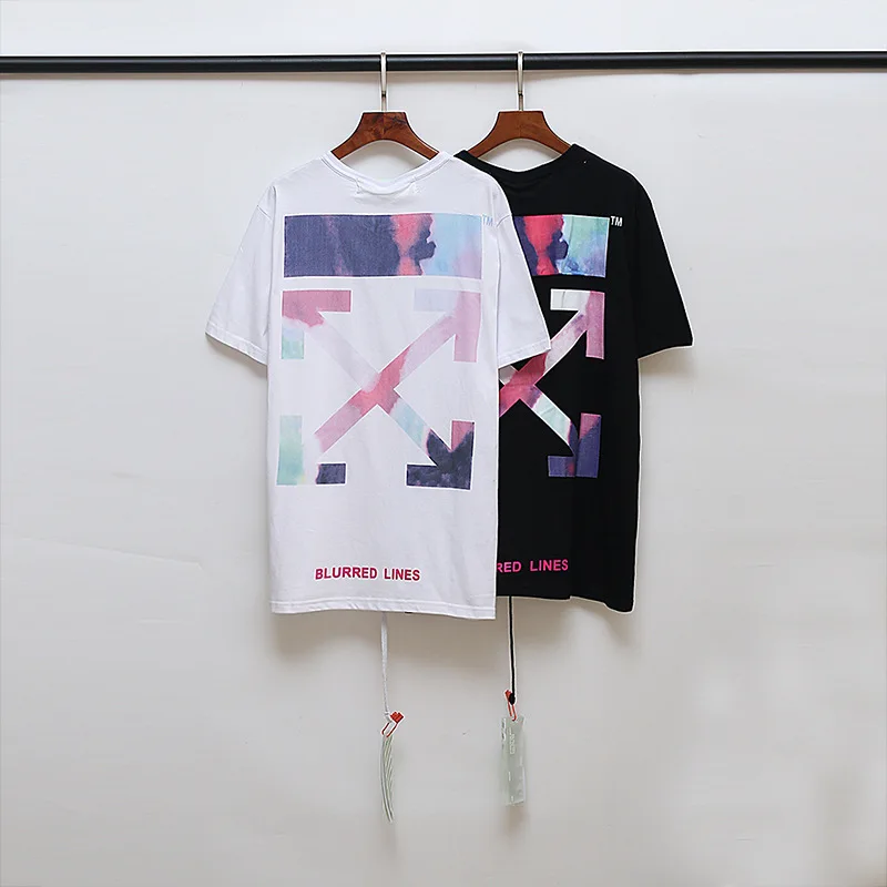 Высокое Качество OFF-WHITE ограниченная градиентная цветная парная хлопковая футболка с короткими рукавами