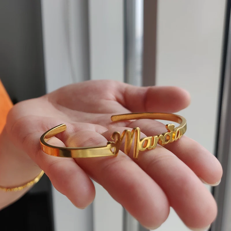 Name Bracelets Bangles For Women Girls Stainless Steel Gold Plated Bracelet Personalized Jewelry
